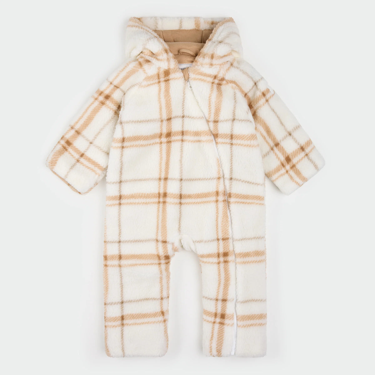Petit Lem Plaid Sherpa Hooded Bunting Playsuit