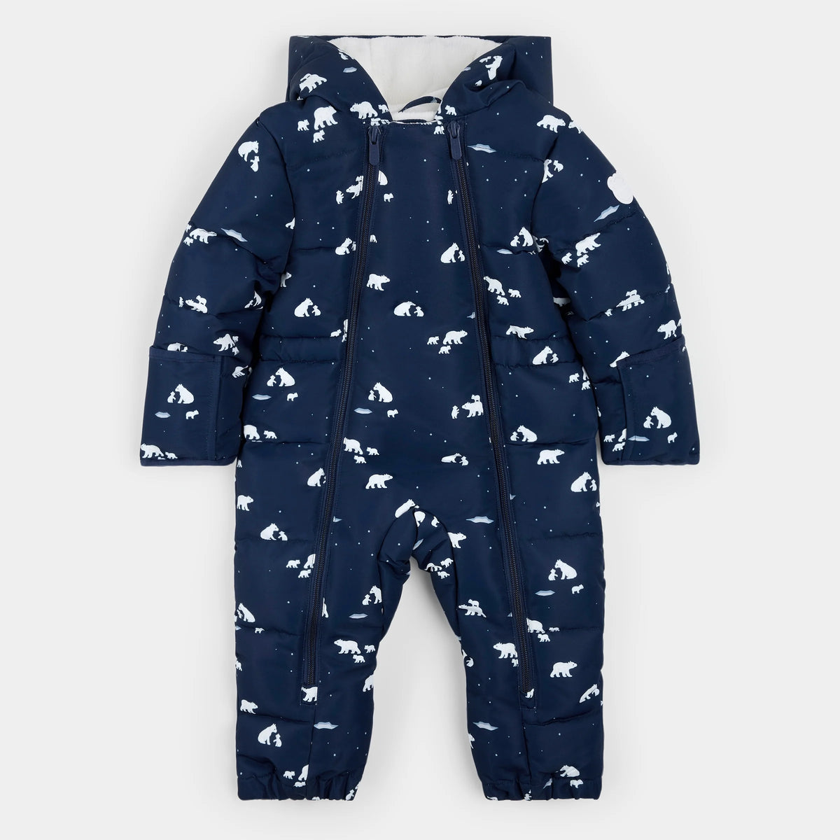 Petit Lem Polar Bear Hooded Footless Baby Snowsuit