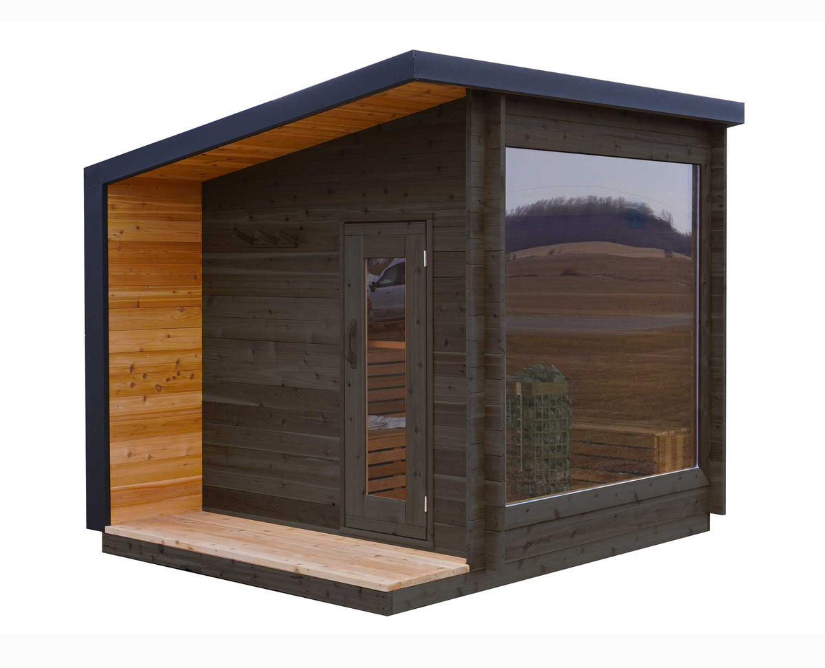 8' Red Cedar Modern Panoramic Sauna With 2' Porch