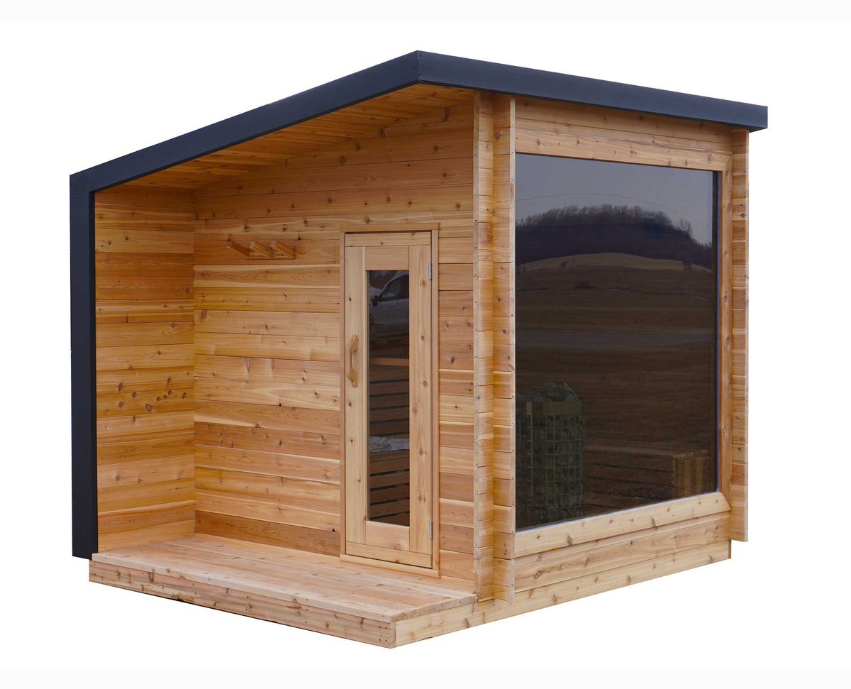 8' Red Cedar Modern Panoramic Sauna With 2' Porch
