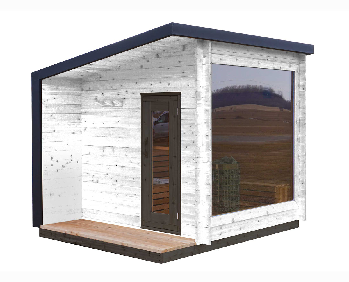 8' Red Cedar Modern Panoramic Sauna With 2' Porch